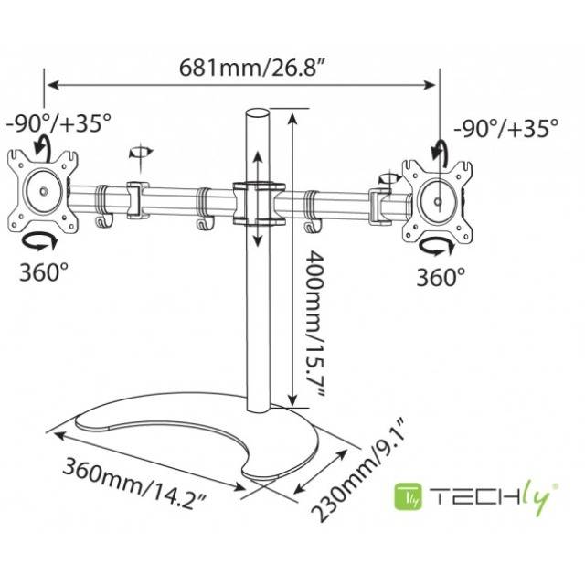 TECHly ICA-LCD-3410 držák monitoru 2 Displej: (s) 33,0 cm (13") - 68,6 cm (27") černá otočný, nastavitelná výška, nakláp-4