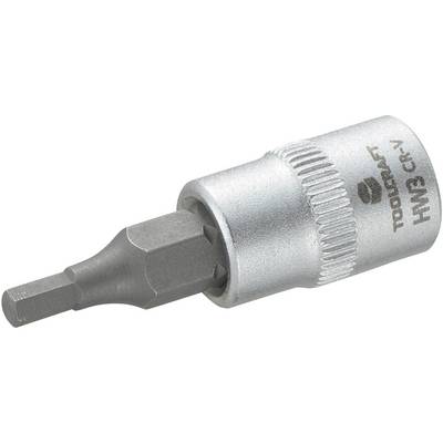 Šedý vnitřní šestihranný nástavec na bit z kovu s nápisem "TOOLCRAFT HN3 CR-V" na straně.
