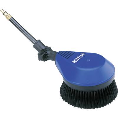 Kulatý kartáč s černou štětinovou hlavou a modrým držadlem, na němž je napsáno jméno 'Nilfisk'.