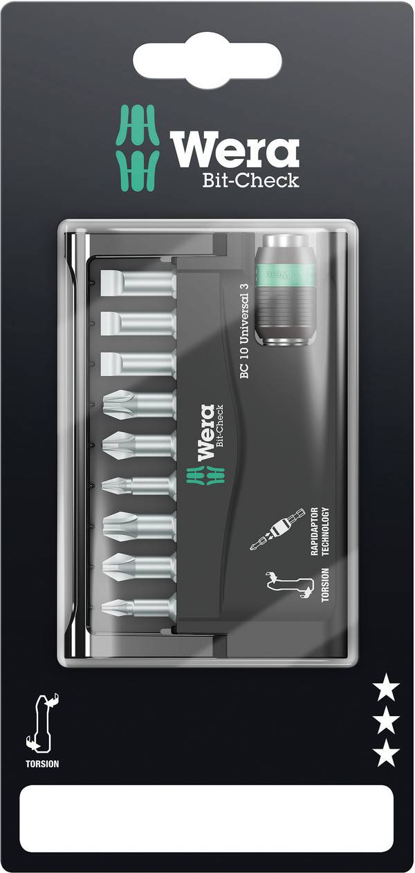Wera 8600-9/TZ Rapidaptor 05073410001 sada bitů, 10dílná, plochý, křížový PH, křížový PZ, 1/4" (6,3 mm)