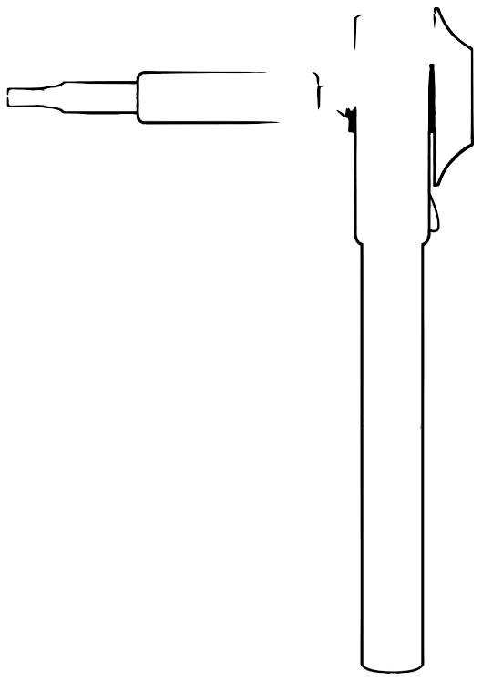 Boční pohled na technický nákres tužky se špičkou a klipem.