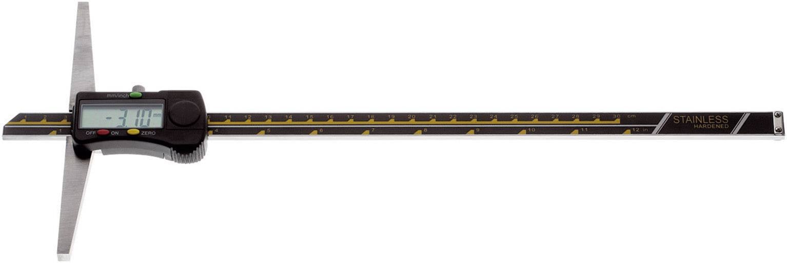 Digitální posuvné měřítko z nerezové oceli s LCD displejem, zobrazující měření 31,5 mm.