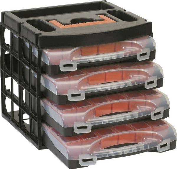 dílnu Alutec  sada kufříků na součástky (d x š x v) 322 x 279 x 297 mm přihrádek: 16 variabilní rozčlenění Box Obsah 1 ks