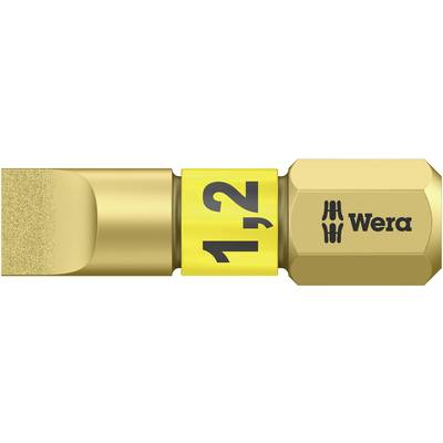 Zlatý šroubovací bit od značky Wera s označením '1.2' ukazuje stabilní, přesnou konstrukci určenou pro řemeslnické práce.