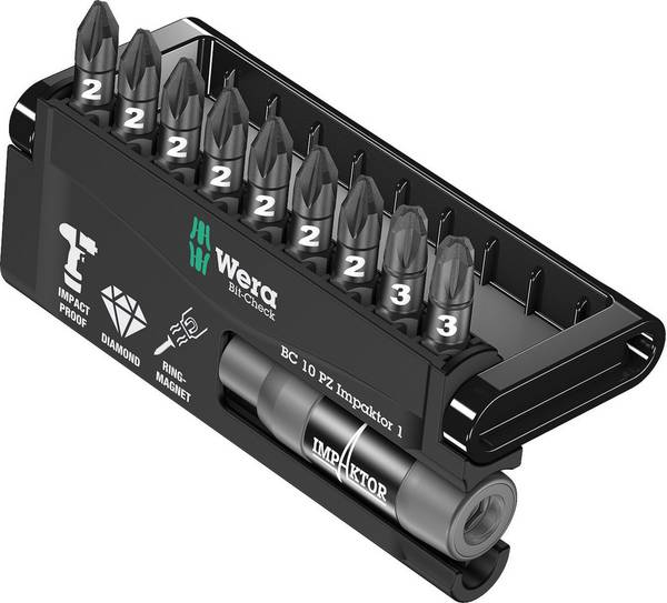 Wera 8755-9 IDC Impaktor 05057684001 sada bitů, 10dílná, křížový PZ, 1/4" (6,3 mm)