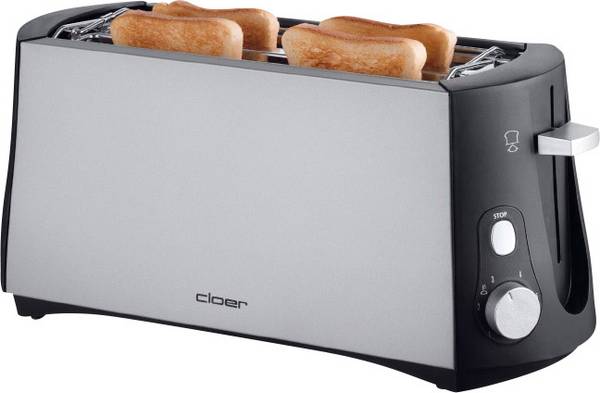 Cloer Toaster 3710 dvojitý topinkovač s vestavěnou funkcí ohřívání pečiva černá, stříbrná