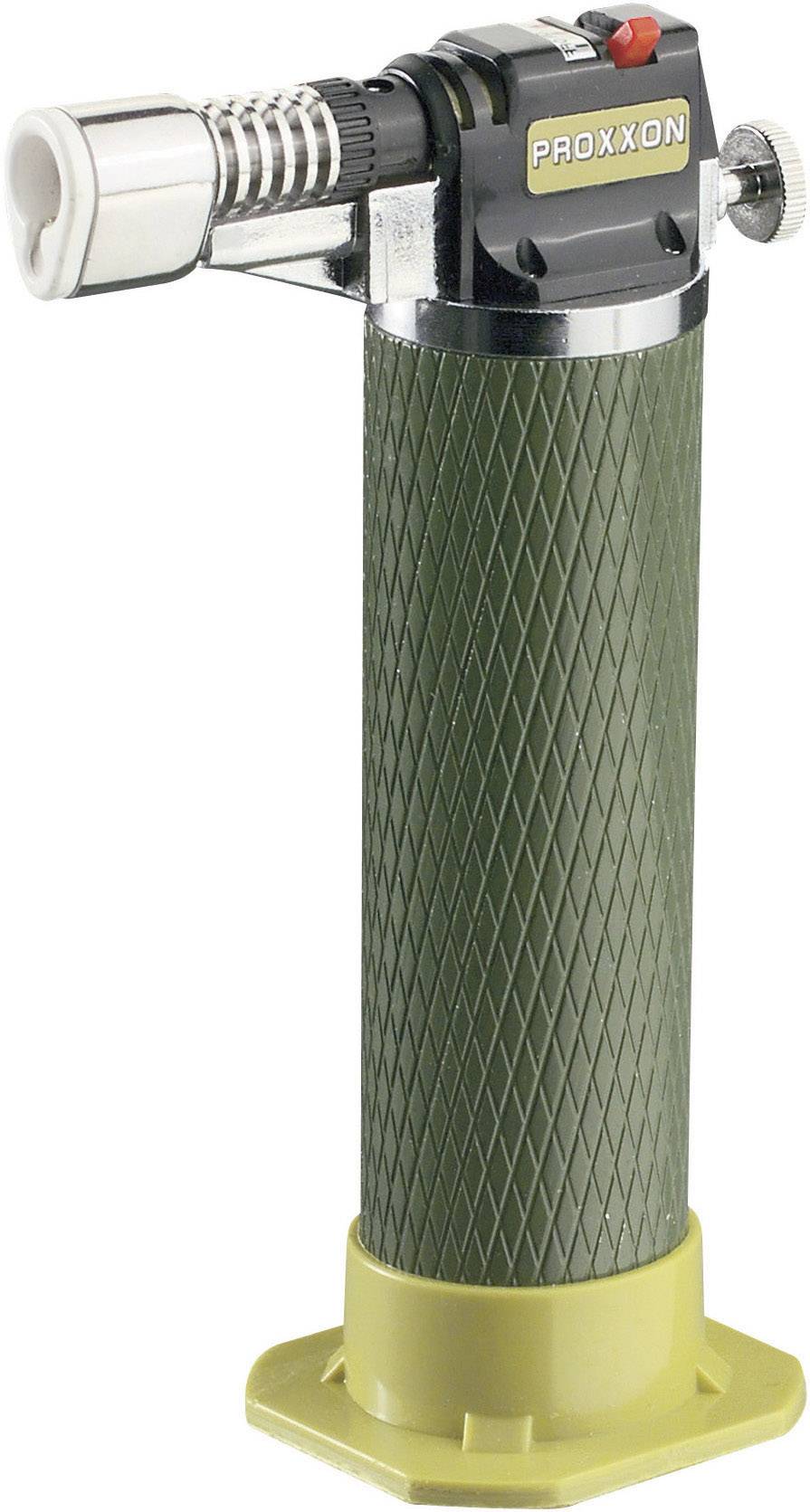 Pájecí hořák se zelenou rukojetí a žlutou základnou, vhodný pro přesné práce.