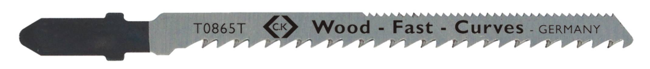 Pilový pás s označením 'T 065 T Wood - Fast - Curves - Germany', vhodný pro dřevo a křivkové řezy.