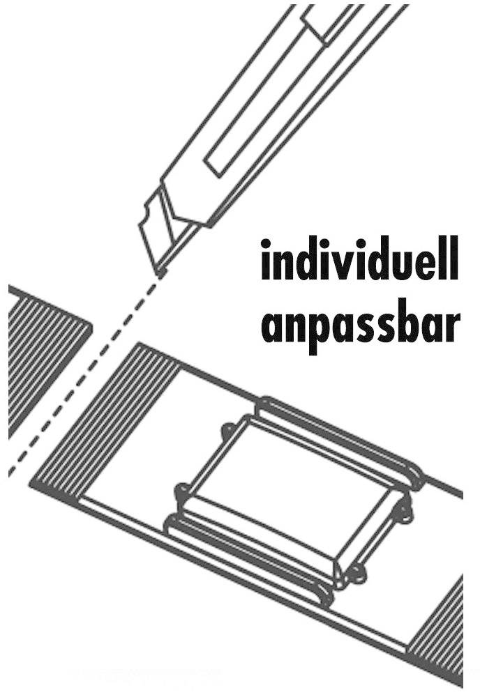 Nůž řeže materiál podél přerušované čáry, vedle je text 'individuálně přizpůsobitelné'.
