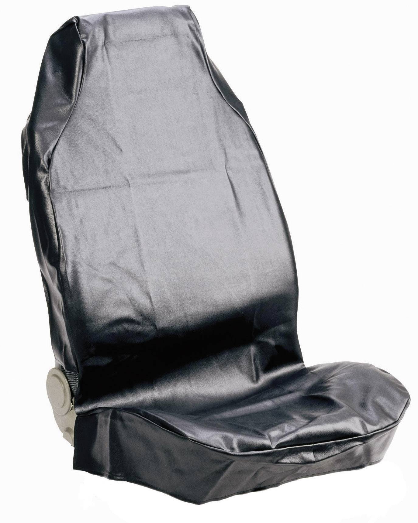 Černý potah na autosedačku, který padne přes autosedačkový kyblík, vyrobený z lesklého, voděodolného materiálu.