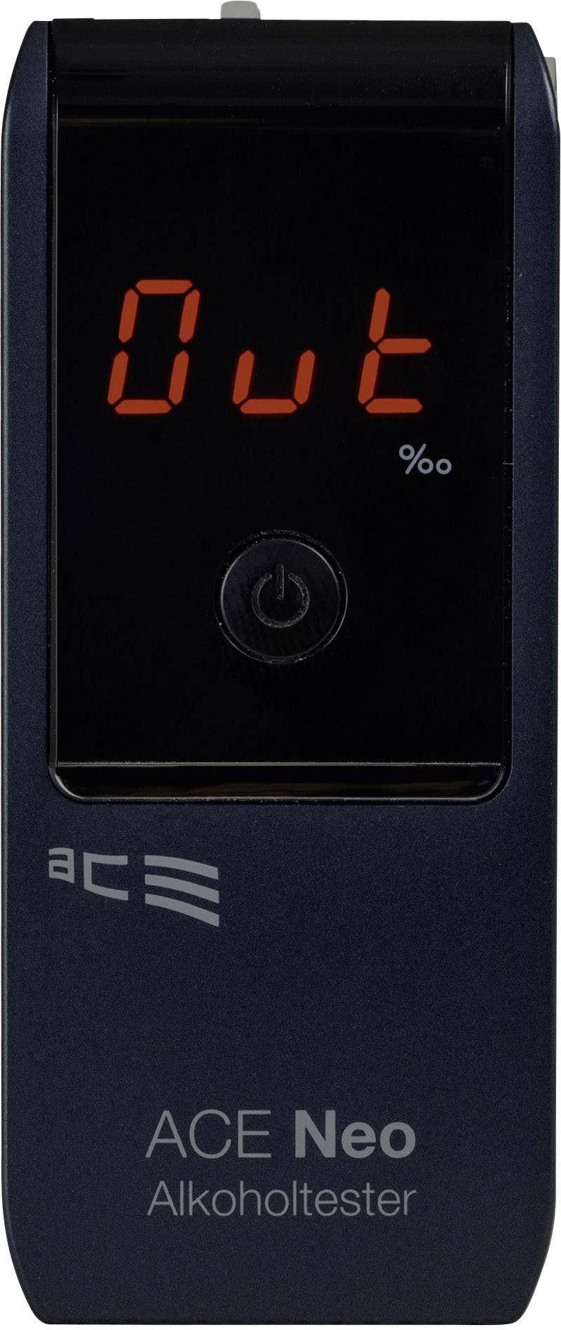 Alkohol tester ukazuje 'Out' na červeném LED displeji.