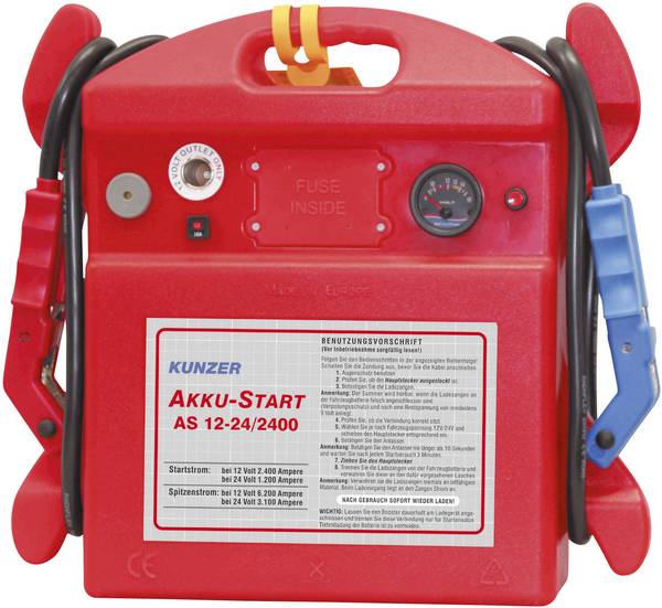 Kunzer systém pro rychlé startování auta AS 12-24/2400, max. startovací proud 2400 A, max. startovací proud Pomocný stratovací proud (24 V)=1200 A, voltmetr