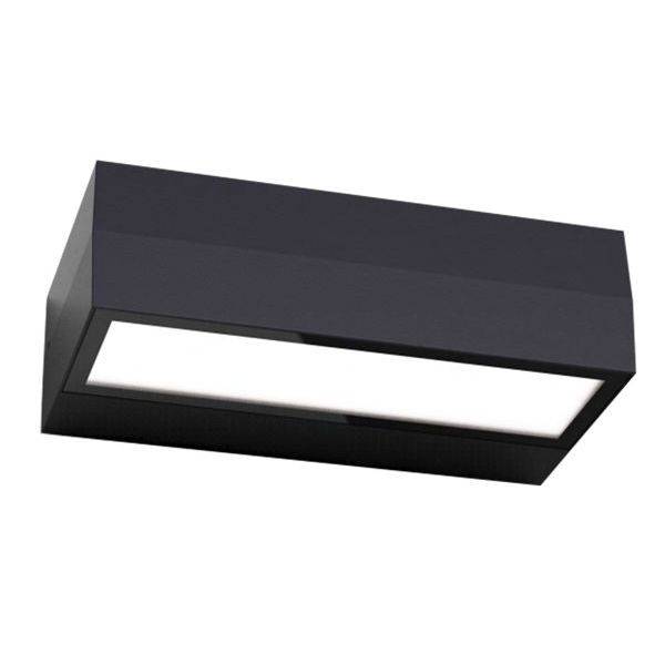 Obdélníkové nástěnné svítidlo v černé barvě s moderním designem, vhodné do interiéru.