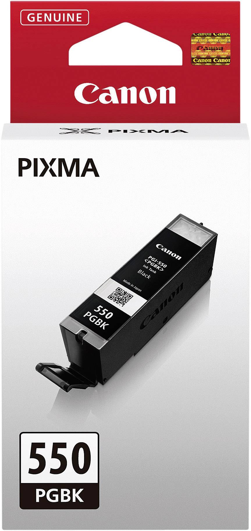 Inkoustová kazeta Canon PIXMA 550 PGBK v černé barvě, v originálním balení, kompatibilní s tiskárnami Canon, produktová fotografie.