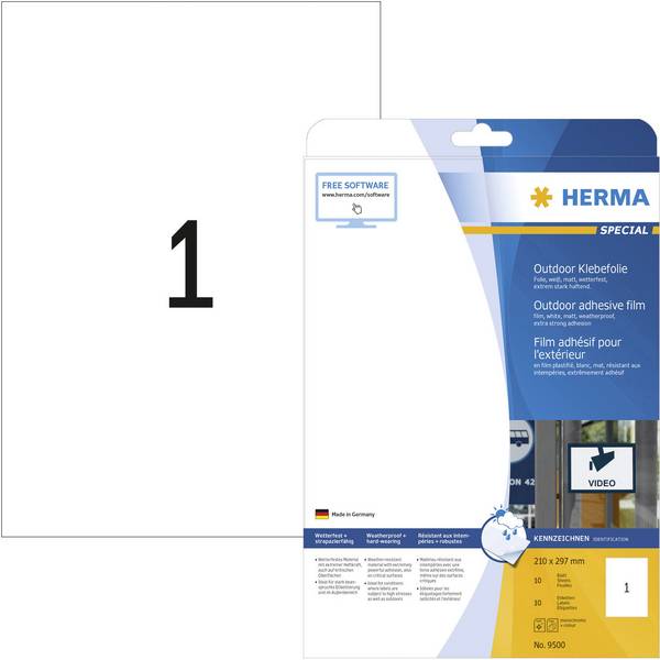 Herma 9500 Fóliové etikety  210 x 297 mm polyethylenová fólie bílá 10 ks trvalé barevná laserová tiskárna, laserová tiskárna, barevná kopírka, kopírka, ruční popis