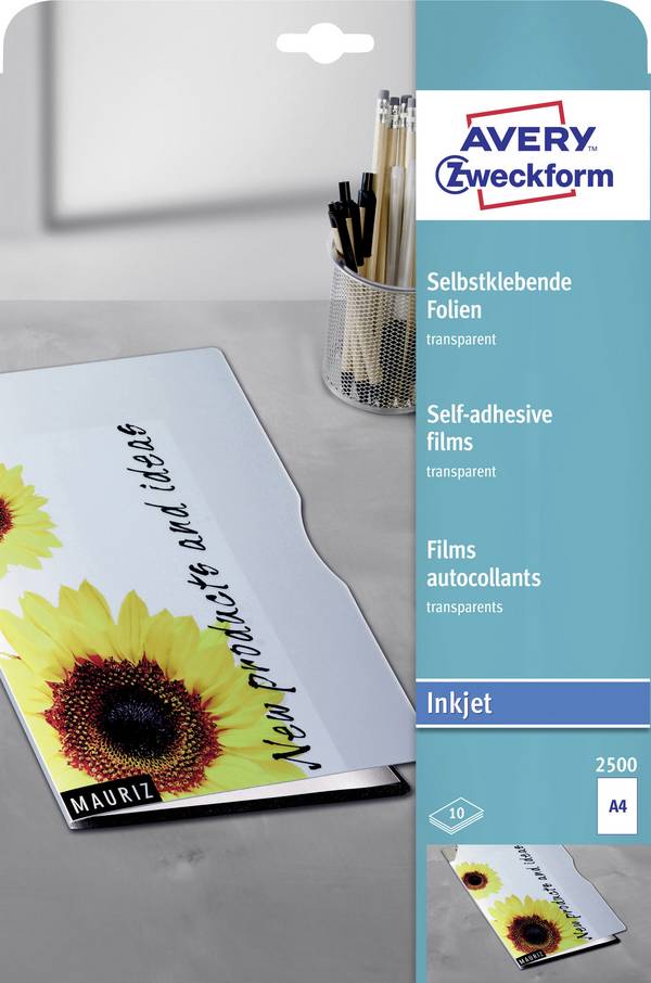 Avery-Zweckform 2500 2500 samolepicí fólie DIN A4 inkoustová tiskárna transparentní 10 ks
