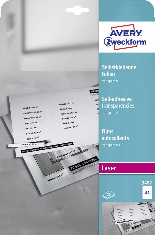 Avery-Zweckform 3482 3482 samolepicí fólie DIN A4 laserová tiskárna transparentní 25 ks