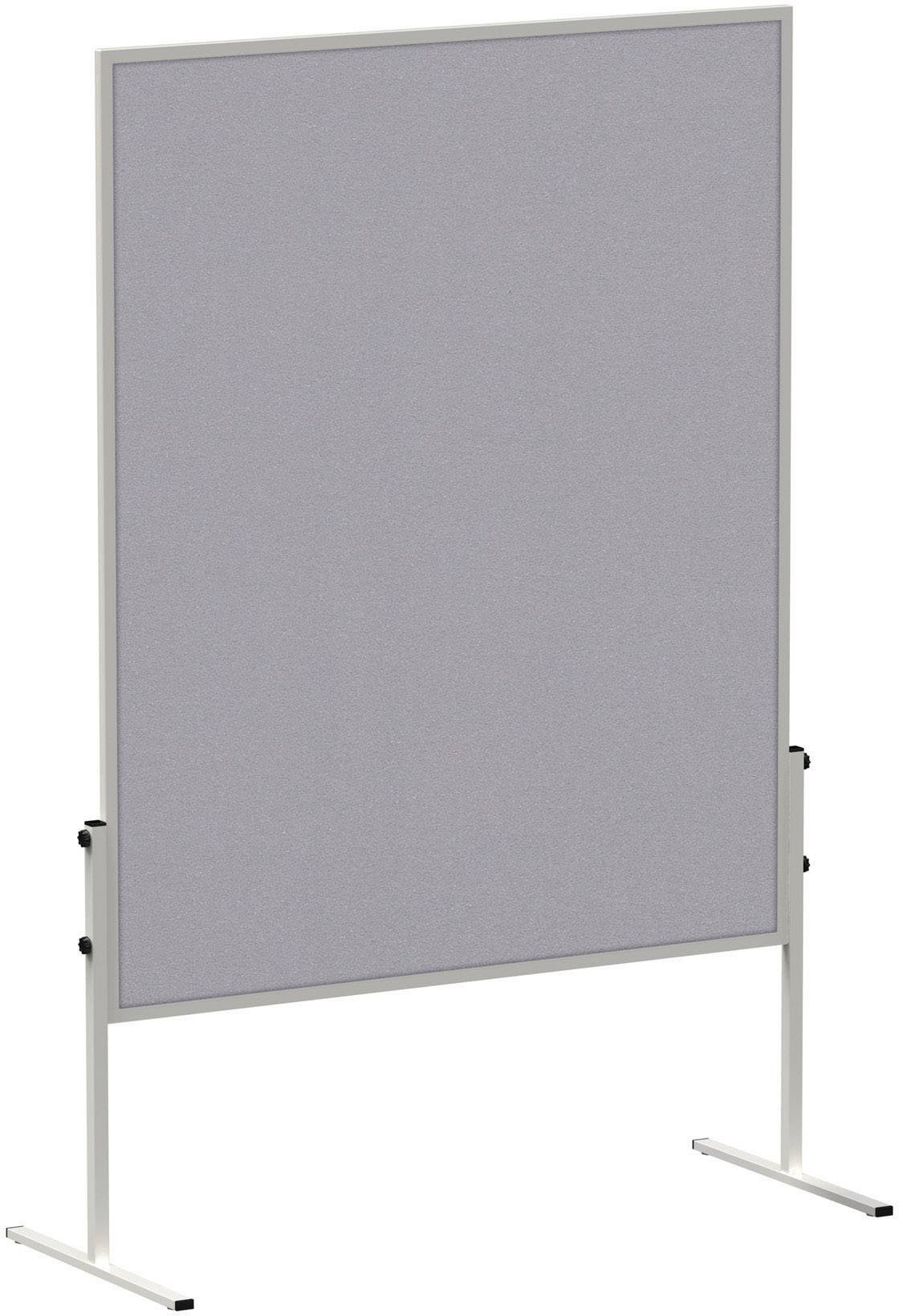 Šedý, stojanový nástěnný panel s pevnými kovovými nohami, vhodný pro prezentace nebo výstavy.