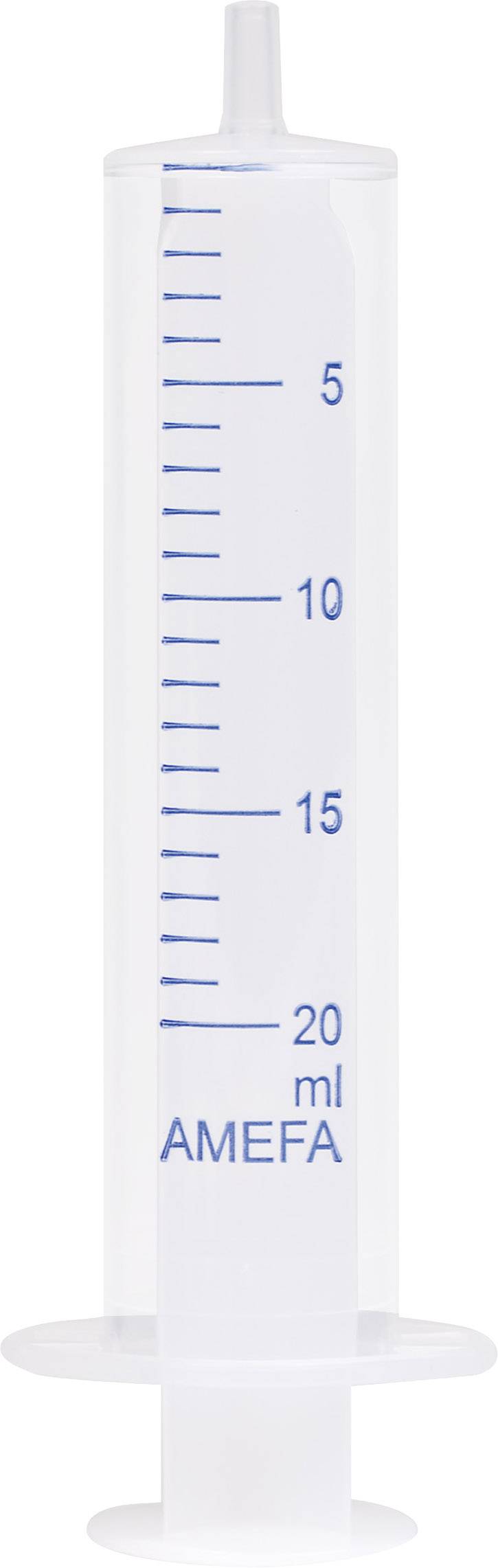 Plastová stříkačka se stupnicí 20 ml, zobrazující množství mezi 0 a 20 ml.