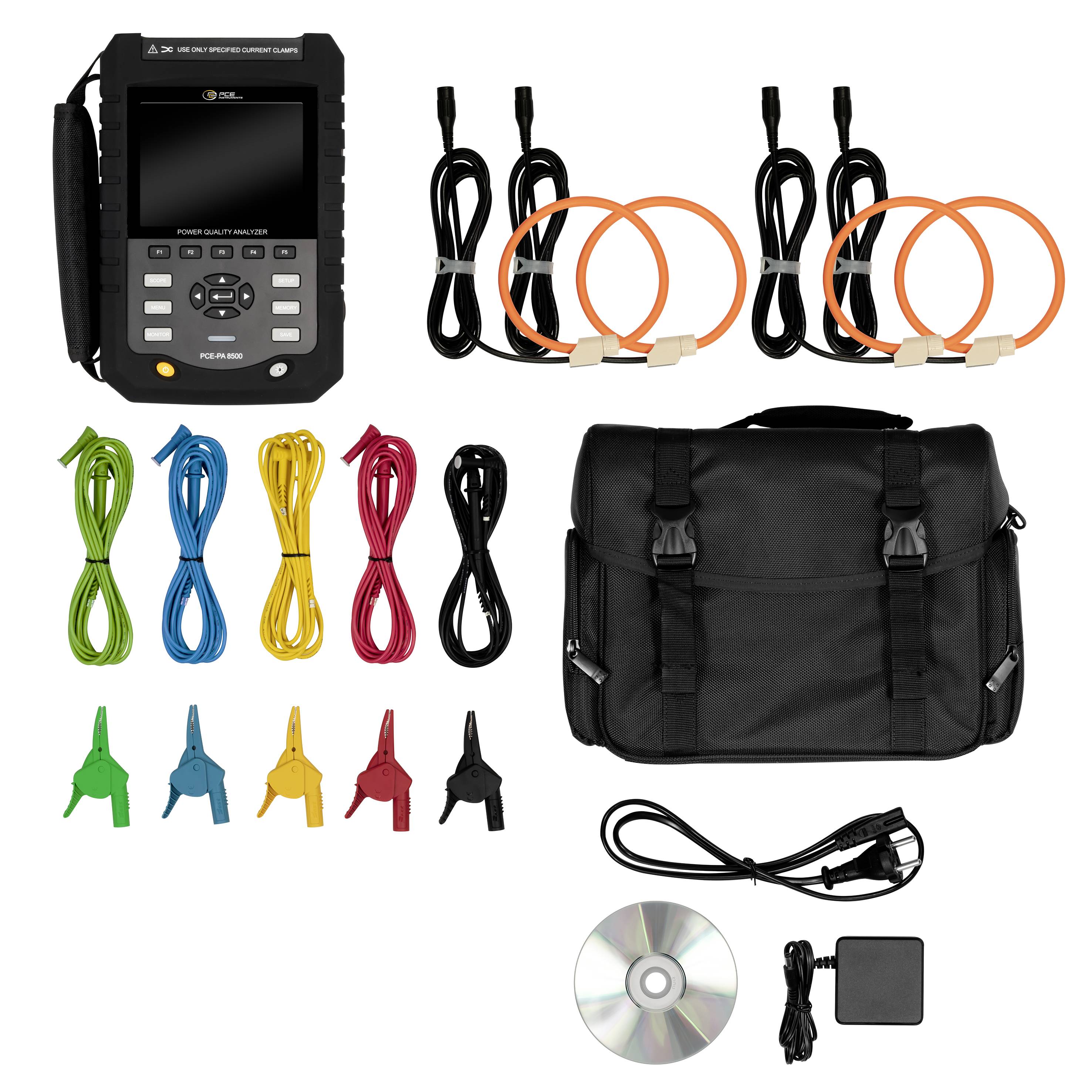 PCE Instruments Power Analyzer síťový analyzátor 3fázové, 1fázové s funkcí záznamníku, vč. proudových kleští, Měření spo-6
