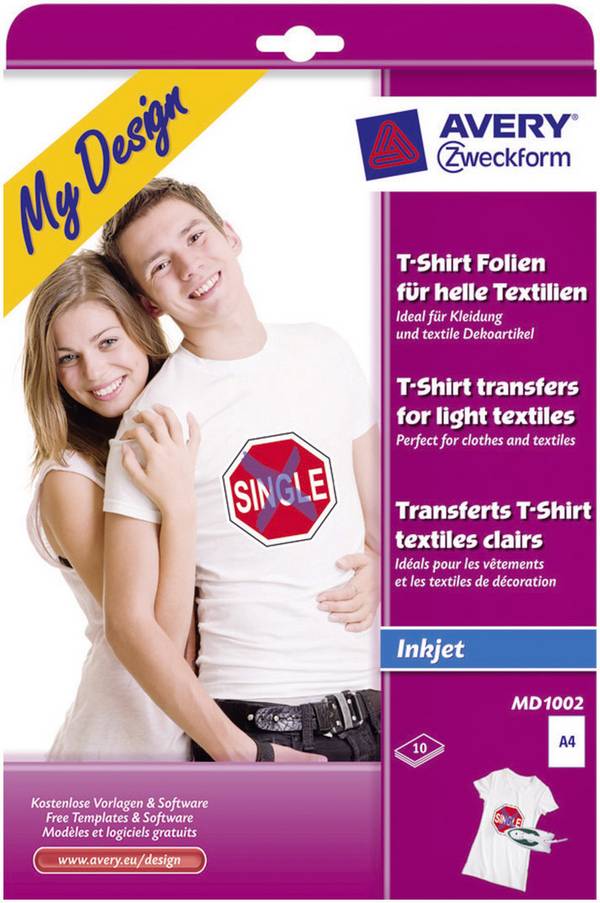 Avery-Zweckform My Design T-Shirt MD1002 inkoustová fólie na textil A4 pro světlé textilie, optimalizovaný pro tisk inkoustem 10 listů