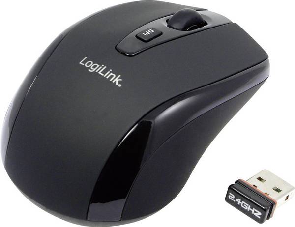 LogiLink Mini optická myš, přenos bezdrátový, 3 tlačítko, 1600 dpi, černá