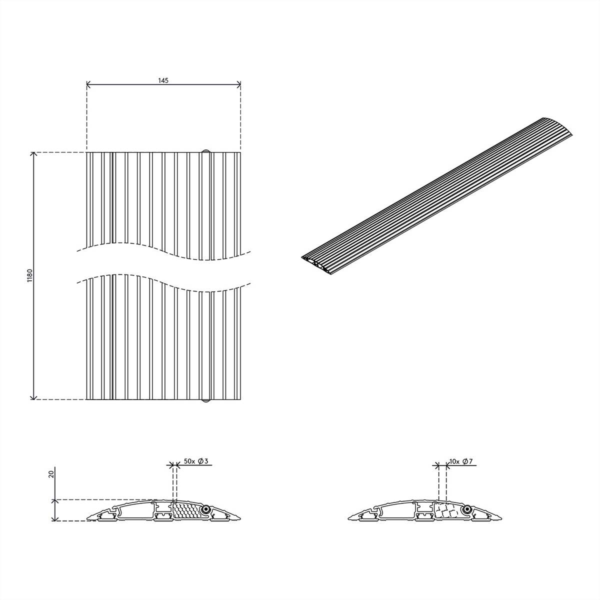 Dataflex Kabelová lišta hliník černá (d x š x v) 1.18 m x 145 mm x 20 mm 1 ks 31.453-1