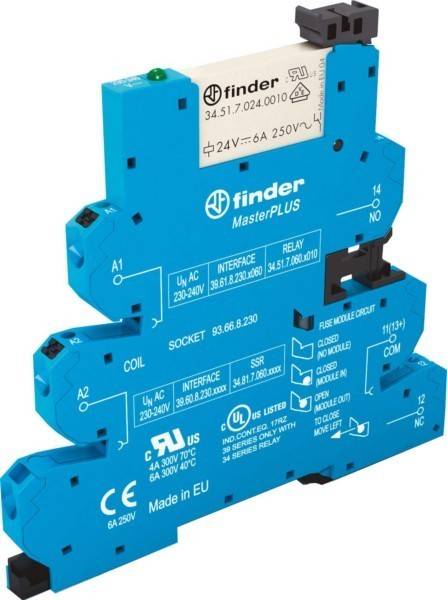 Finder 39.61.0.012.0060 vazební relé 12 V/DC, 12 V/AC 6 A 1 přepínací kontakt 1 ks