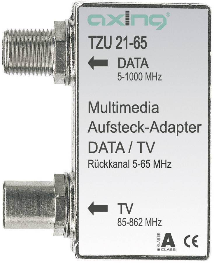 Multimediální nástavný adaptér pro distribuci datových a TV signálů s frekvenčními pásmy 5-1000 MHz a 85-862 MHz.