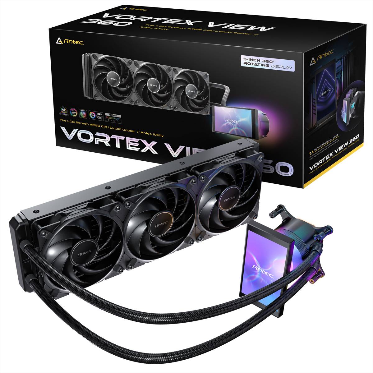Antec Antec VORTEX VIEW 360, All-in-One-Flüssigkeitskühler, 12 cm, Schwarz chladič procesoru s větrákem-2