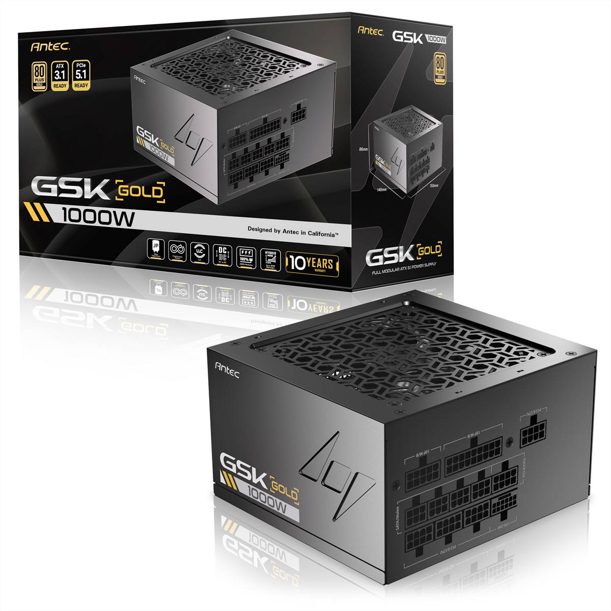 Antec ANTEC GSK 1000 ATX3.1 1000 W Vollmodular síťový adaptér / napájení 1000 W ATX 80 PLUS® Gold-2