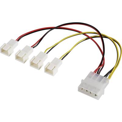 PC větrák Y kabel [4x zástrčka pro PC větrák 3pólová - 1x IDE proudová zástrčka 4pólová] 0.15 m černá, červená, žlutá Ak