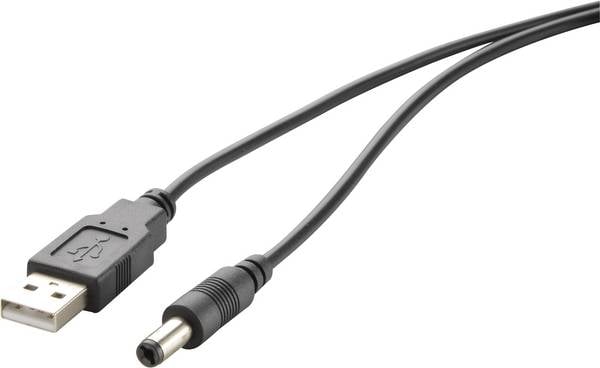 Renkforce Napájecí kabel USB USB 2.0 USB-A zástrčka, DC zástrčka 3,5 mm 1.00 m černá pozlacené kontakty RF-4079667