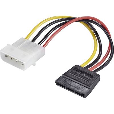 Molex-to-SATA napájecí adaptér se čtyřmi kabely v barvách žlutá, černá a červená propojuje starší zdroje napájení se SATA zařízeními.