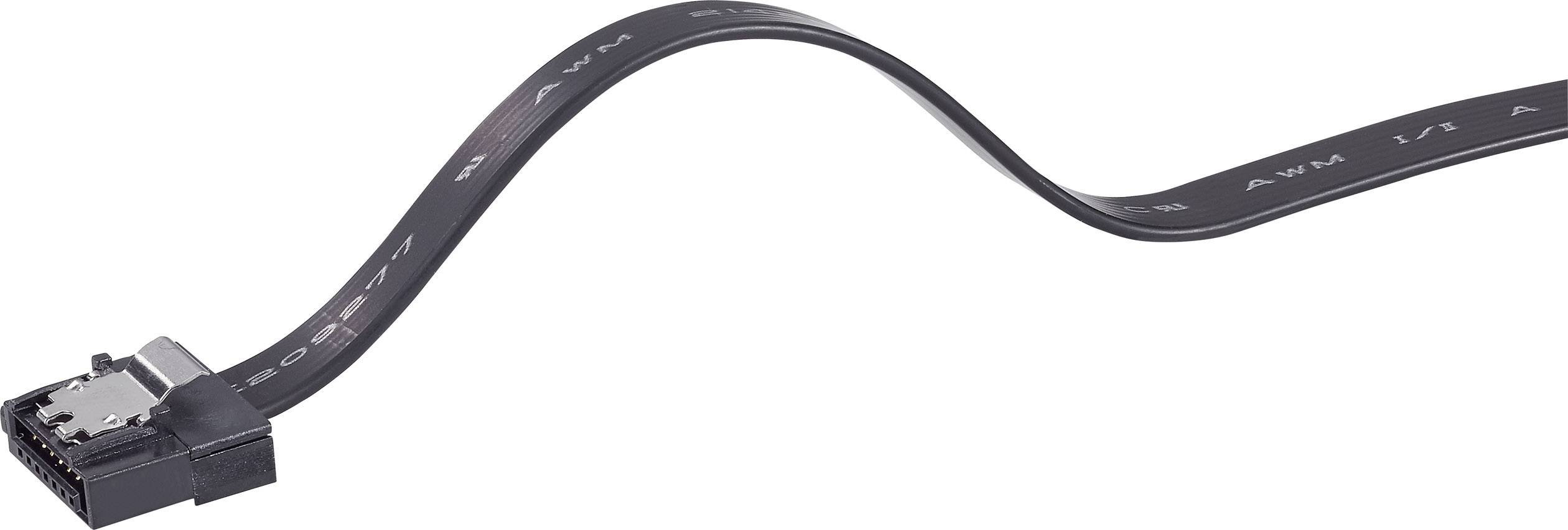 Černý plochý kabel s obdélníkovitou zásuvkou.