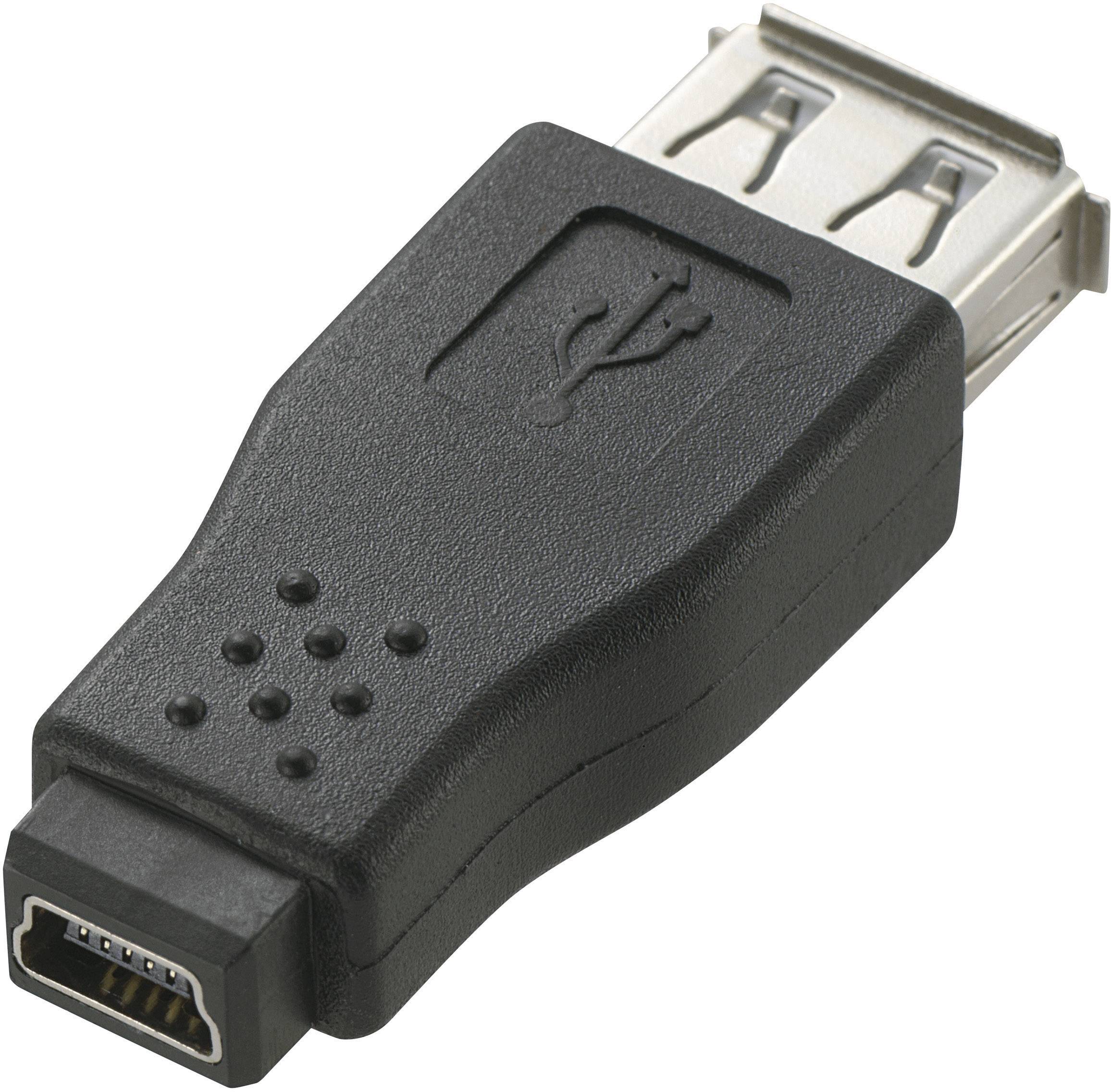 Adaptér s mini-USB konektorem na standardní USB konektor, černé barvy.