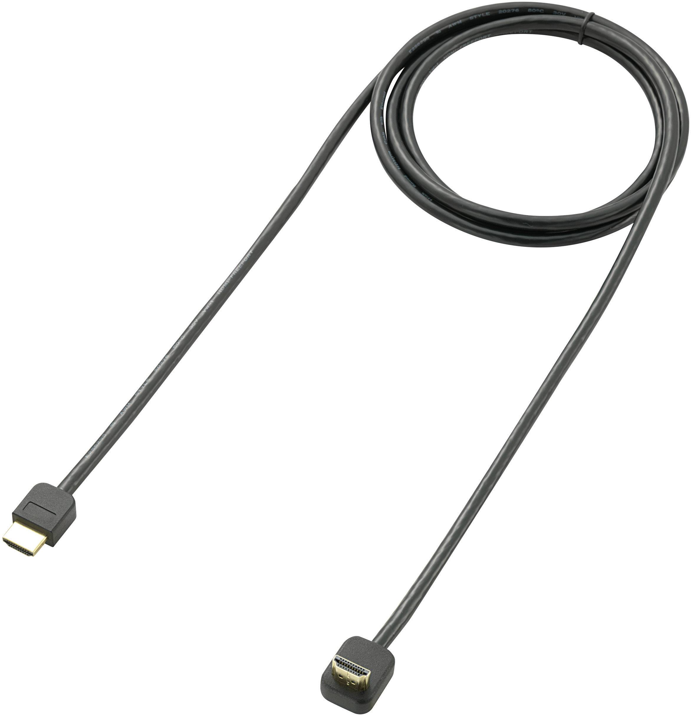 Černý HDMI kabel, svinutý, ukazující oba konce s HDMI konektory.