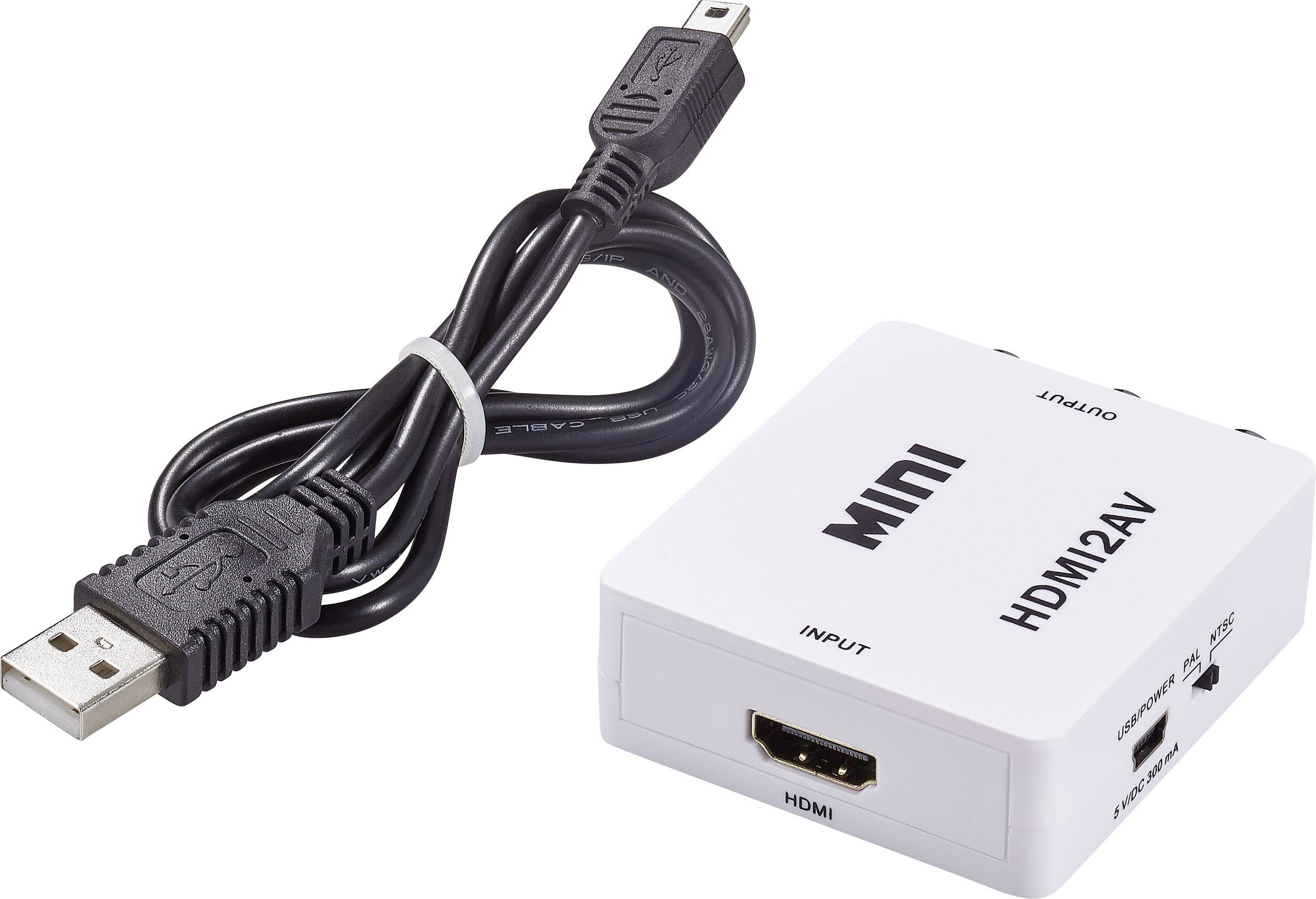 'Mini HDMI2AV konvertor a USB kabel.'