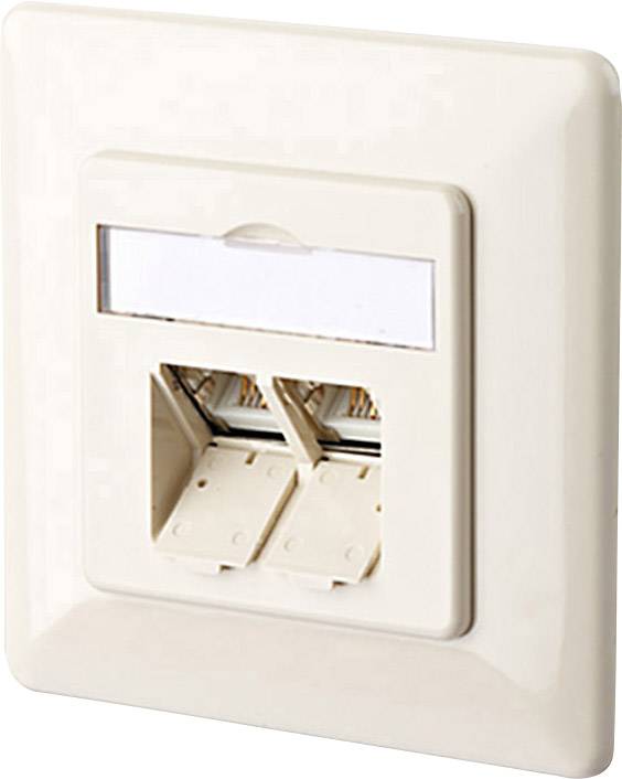 Metz Connect 130C381001-I síťová zásuvka pod omítku panel s čelní deskou a rámečkem CAT 6A 2 porty perlově bílá