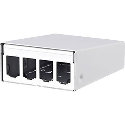 Stříbrný síťový adaptér se třemi ethernetovými porty.