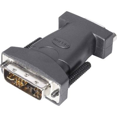 Tento adaptér propojuje VGA a DVI konektor. Je černý a pravoúhlý, vhodný pro monitory a projektory.