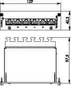Technický výkres obdélníkového elektronického zařízení s rozměry: šířka 129 mm, výška 40,3 mm a 97,5 mm.