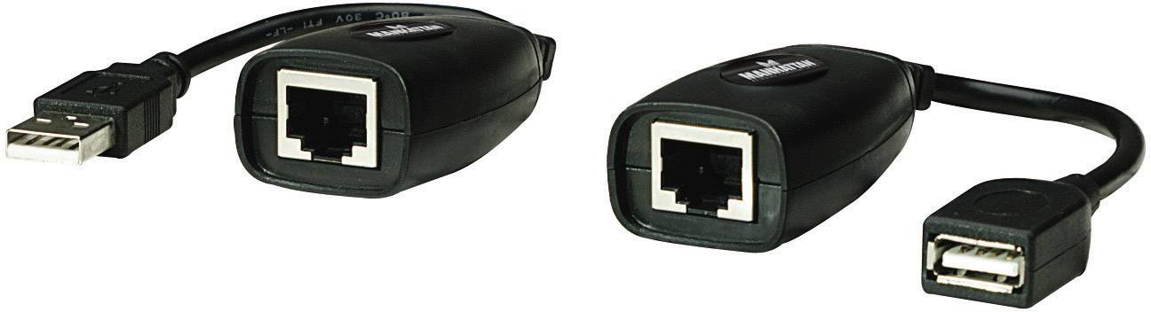USB-Ethernet adaptér se dvěma porty. Vlevo USB zástrčka, vpravo USB zásuvkové zakončení.