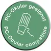 'Vhodné pro PC-Okulár, kompatibilní s PC-Okulárem' na zeleném pozadí; symbolizuje kompatibilitu s PC-Okulárními přístroji.