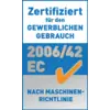 'Certifikováno pro průmyslové použití. Podle strojní směrnice 2006/42 ES.'