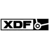 Černé logo s písmeny 'XDF' tučným písmem, obklopené stylizovaným rámečkem s geometrickými tvary napravo.