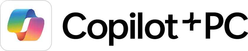 Obrázek zobrazuje logo 'Copilot + PC' s barevně stylizovanou ikonou vlevo a textem vpravo.