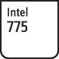 Logo "Intel 775", čtvercové, černobílé, zobrazuje číslo patice procesoru.