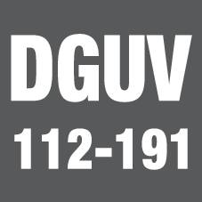 Nápis „DGUV 112-191" je zobrazen velkými černými písmeny na šedém pozadí.