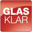Logo 'GLAS KLAR' na světle modrém pozadí.